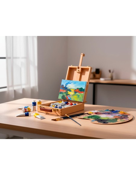 Caballete pintor de sobremesa liderpapel madera de haya barnizado con maletin 39x26x13cm certificado fsc