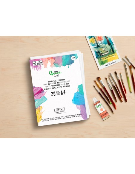 Bloc papel multitecnica liderpapel din a4 para acrilico oleo y gouache 20 hojas gramaje 260g/m2