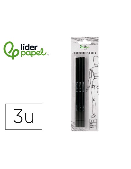 Lapiz de carboncillo para esbozos liderpapel caja de 3 unidades con diferentes durezas certificado fsc