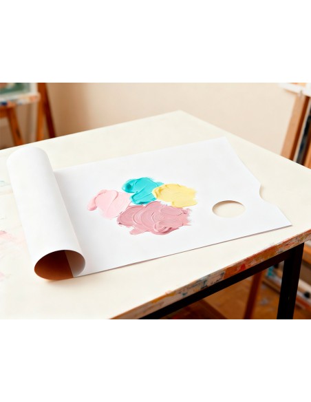 Paleta de papel desechable liderpapel para pintura 40 hojas gramaje 58g/m2 con agujero para pulgar