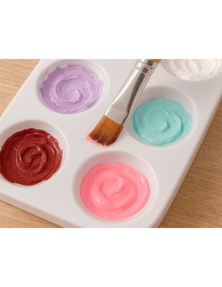 Paleta plastico liderpapel para pintura rectangular con 6 huecos 12.5x8,7 cm