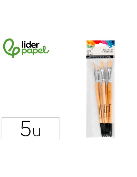 Pinceles de pelo de cerda liderpapel puntas surtidas bolsa de 5 unidades certificado fsc