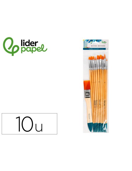 Pinceles sinteticos liderpapel puntas y tamaños surtidos bolsa de10 unidades certificado fsc