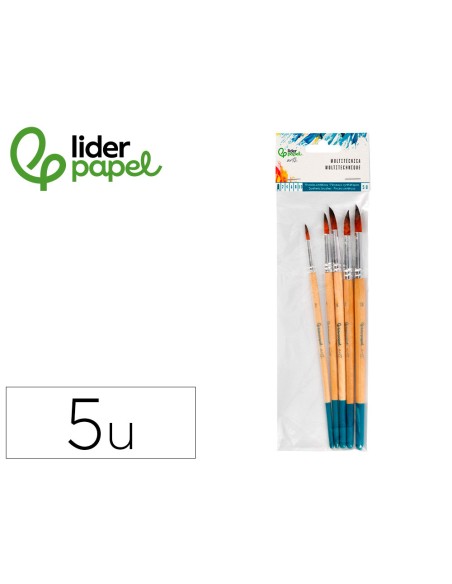 Pinceles sinteticos liderpapel punta redonda bolsa de 5 unidades tamaños surtidos certificado fsc
