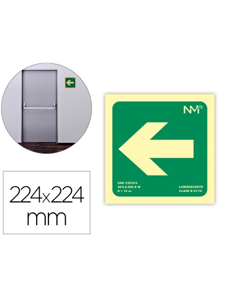 Pictograma archivo 2000 flecha izquierda pvc verde luminiscente 224x224 mm