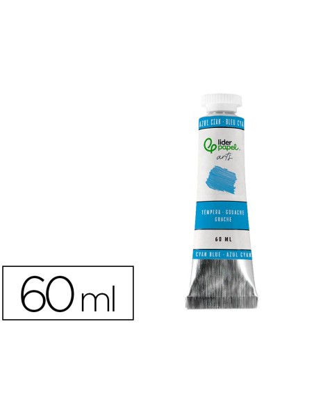 Tempera gouache liderpapel tubo de aluminio de 60 ml color azul cian