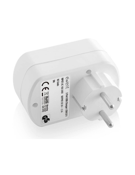 Cargador ewent pared 2 puertos usb 3.4 a cargador con toma de corriente