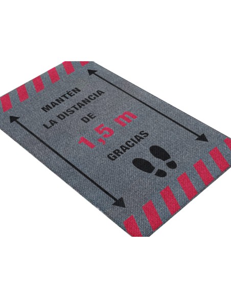 Alfombra para suelo de paso novus manten la distancia de 1,5 m gracias fondo gris 85x150 cm