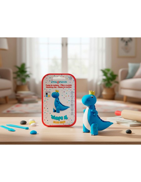 Pasta para modelar imaginovo de secado al aire set de colores surtidos con instrucciones dinosaurio azul