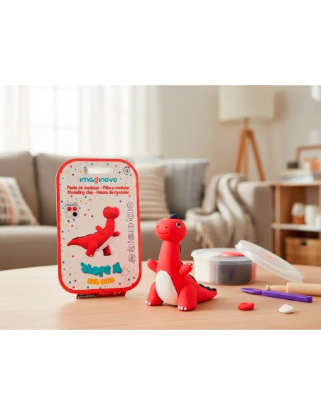 Pasta para modelar imaginovo de secado al aire set de colores surtidos con instrucciones dinosaurio rojo