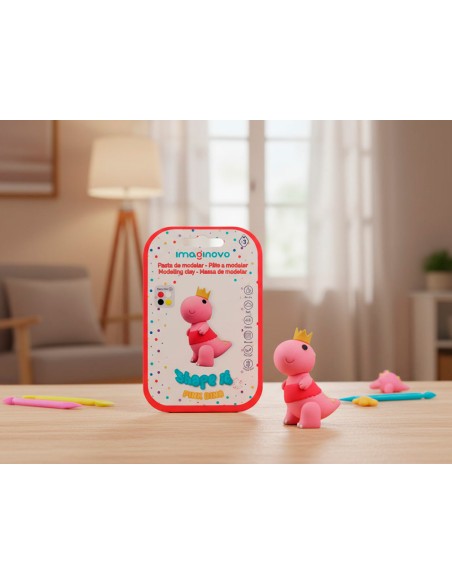 Pasta para modelar imaginovo de secado al aire set de colores surtidos con instrucciones dinosaurio rosa