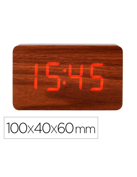 Reloj q-connect sobremesa digital acabado madera luz roja 100x40x60mm