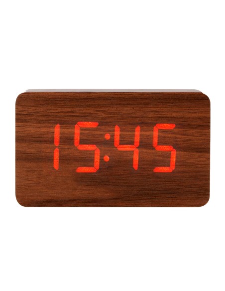 Reloj q-connect sobremesa digital acabado madera luz roja 100x40x60mm