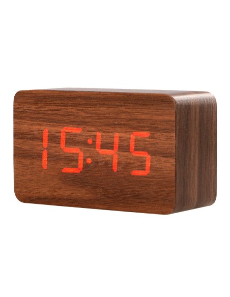 Reloj q-connect sobremesa digital acabado madera luz roja 100x40x60mm