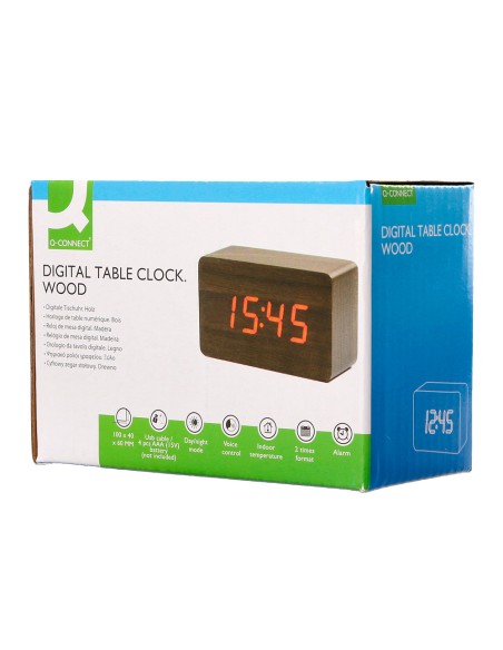 Reloj q-connect sobremesa digital acabado madera luz roja 100x40x60mm