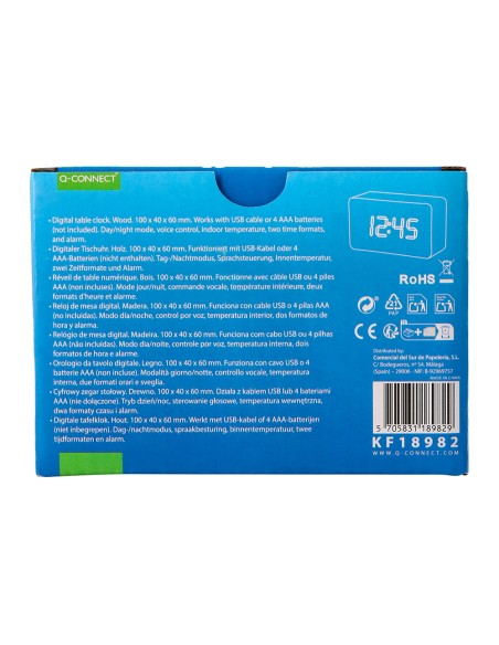 Reloj q-connect sobremesa digital acabado madera luz roja 100x40x60mm