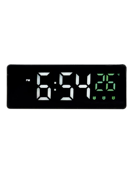 Reloj q-connect sobremesa digital con temperatura 3 alarmas control de voz 160x60x25mm