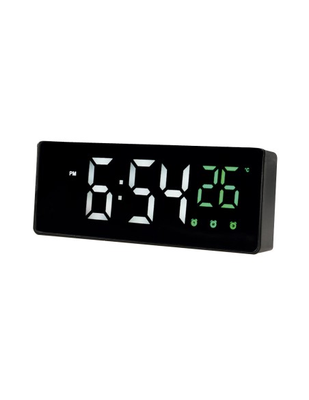 Reloj q-connect sobremesa digital con temperatura 3 alarmas control de voz 160x60x25mm