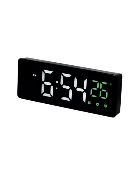 Reloj q-connect sobremesa digital con temperatura 3 alarmas control de voz 160x60x25mm