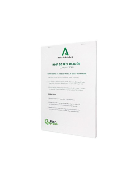 Libro liderpapel hojas de reclamaciones junta de andalucia din a4 24 juegos original + 2 copias