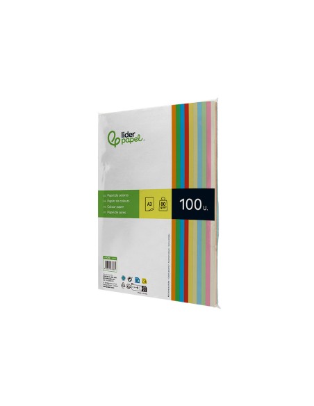 Papel color liderpapel a3 80gr 10 colores surtidos paquete 100 hojas