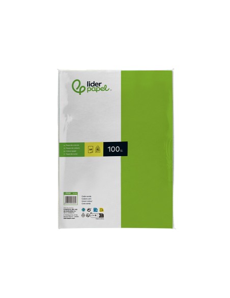 Papel color liderpapel a4 80gr verde intenso paquete de 100 hojas