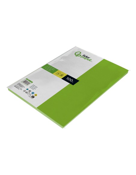 Papel color liderpapel a4 80gr verde intenso paquete de 100 hojas