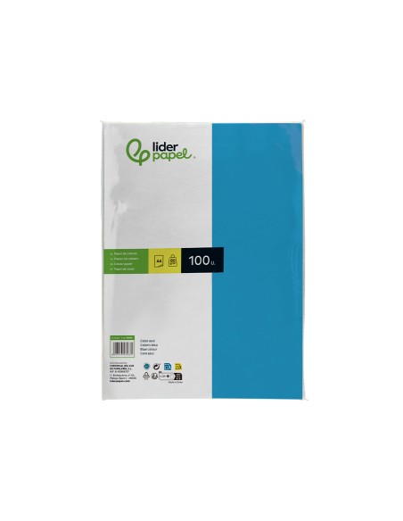 Papel color liderpapel a4 80gr azul turquesa paquete de 100 hojas