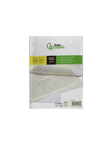 Papel verjurado liderpapel a4 120g/m2 crema paquete de 100 hojas