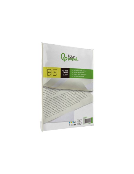 Papel verjurado liderpapel a4 120g/m2 crema paquete de 100 hojas