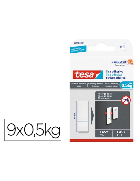 Tira adhesiva tesa doble cara powerstring transparente sujecion hasta 0,5 kg recambio blister de 9
