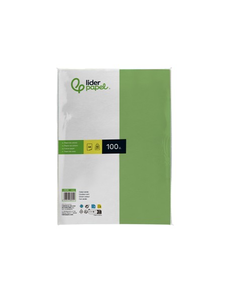Papel color liderpapel a4 80gr verde paquete de 100 hojas
