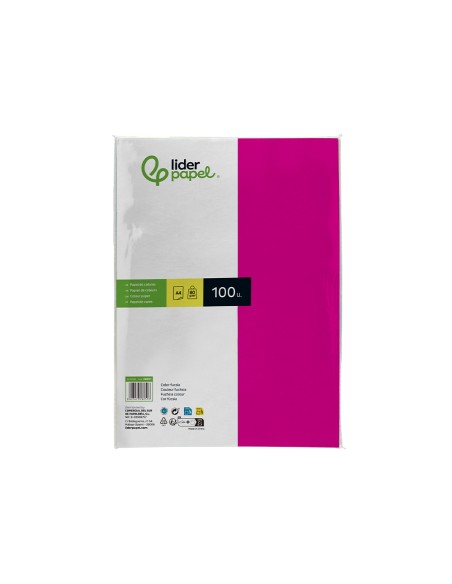 Papel color liderpapel a4 80gr fucsia paquete de 100 hojas