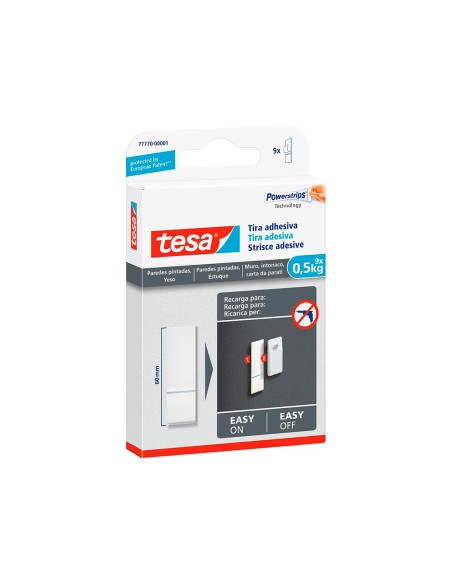 Tira adhesiva tesa doble cara powerstring transparente sujecion hasta 0,5 kg recambio blister de 9