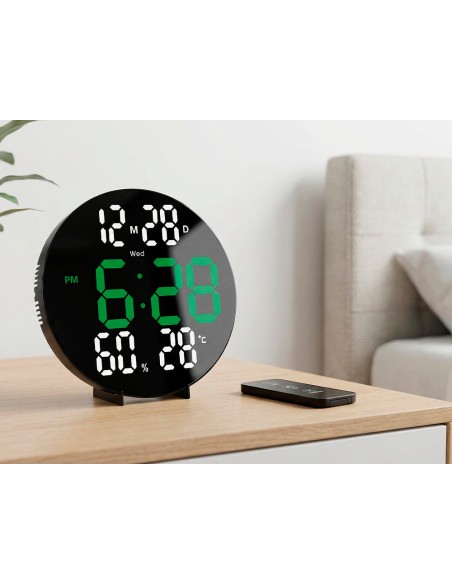 Reloj q-connect digital de pared digital con alarma redondo 27 cm