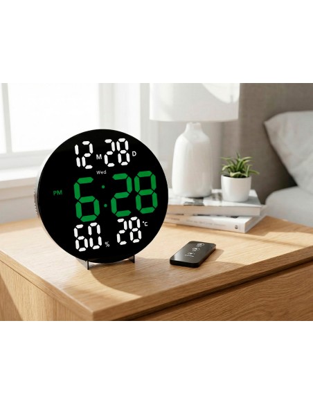 Reloj q-connect digital de pared digital con alarma redondo 27 cm