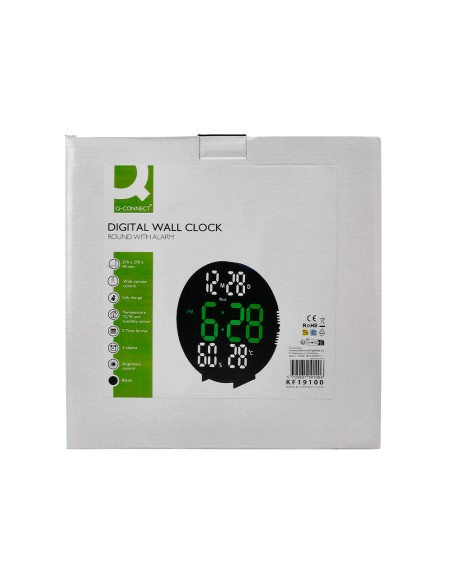 Reloj q-connect digital de pared digital con alarma redondo 27 cm