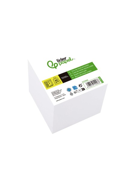 Taco papel liderpapel encolado blanco 1000 hojas 100x100x100 mm 80 g