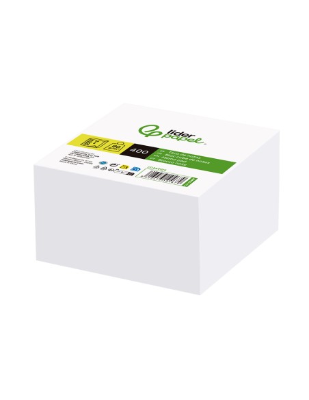 Taco papel liderpapel sin encolar blanco 400 hojas 95x90x40 mm 80 g
