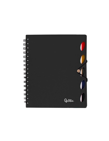 Cuaderno espiral liderpapel a4 micro executive tapa plastico 100h 80gr cuadro 5mm 5 sep aradores con gomilla negro