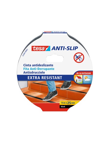 Cinta antideslizante adhesiva tesa uso interior / exterior color negro 15 m x 25 mm