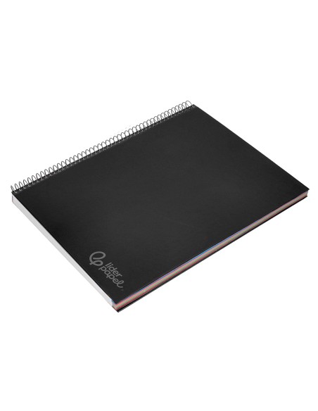 Cuaderno espiral liderpapel a4 micro jolly tapa forrada 140h 75gr cuadro 5mm 5 bandas 4 taladros color negro