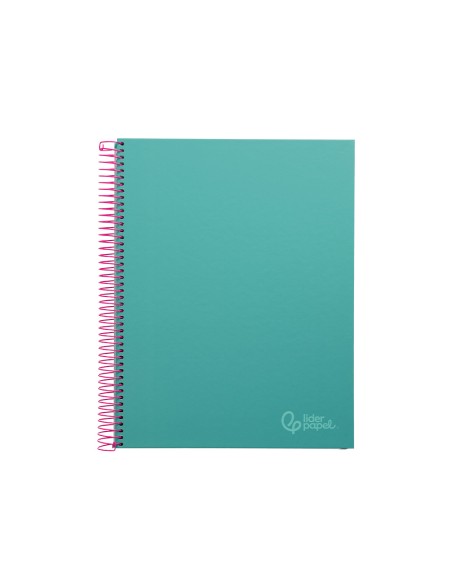 Cuaderno espiral liderpapel a4 micro jolly tapa forrada 140h 75gr cuadro 5mm 5 bandas 4 taladros color turquesa