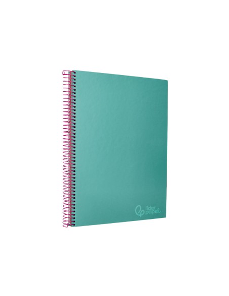 Cuaderno espiral liderpapel a4 micro jolly tapa forrada 140h 75gr cuadro 5mm 5 bandas 4 taladros color turquesa
