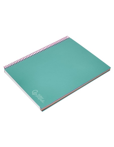Cuaderno espiral liderpapel a4 micro jolly tapa forrada 140h 75gr cuadro 5mm 5 bandas 4 taladros color turquesa