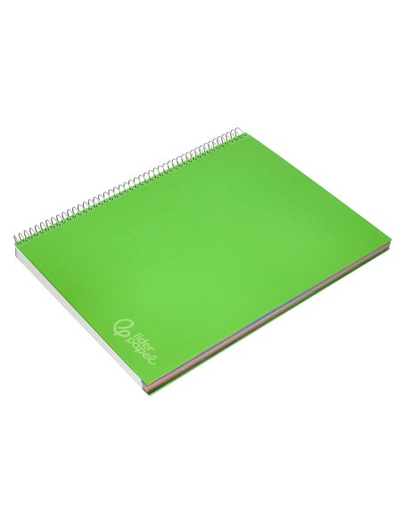 Cuaderno espiral liderpapel a4 micro jolly tapa forrada 140h 75gr cuadro 5mm 5 bandas 4 taladros color verde