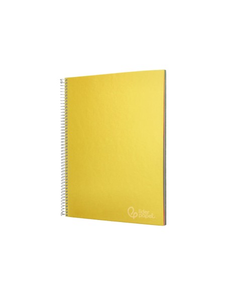 Cuaderno espiral liderpapel a4 micro jolly tapa forrada 140h 75gr cuadro 5mm 5 bandas 4 taladros color amarillo