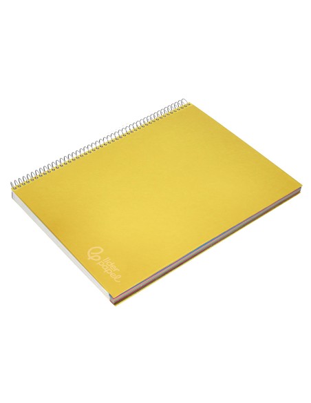 Cuaderno espiral liderpapel a4 micro jolly tapa forrada 140h 75gr cuadro 5mm 5 bandas 4 taladros color amarillo
