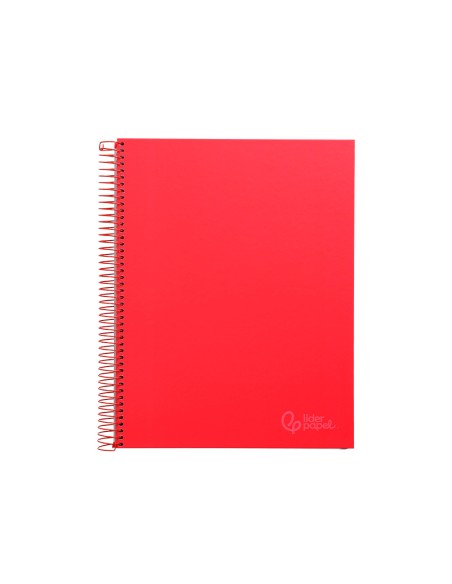Cuaderno espiral liderpapel a4 micro jolly tapa forrada 140h 75gr cuadro 5mm 5 bandas 4 taladros color rojo