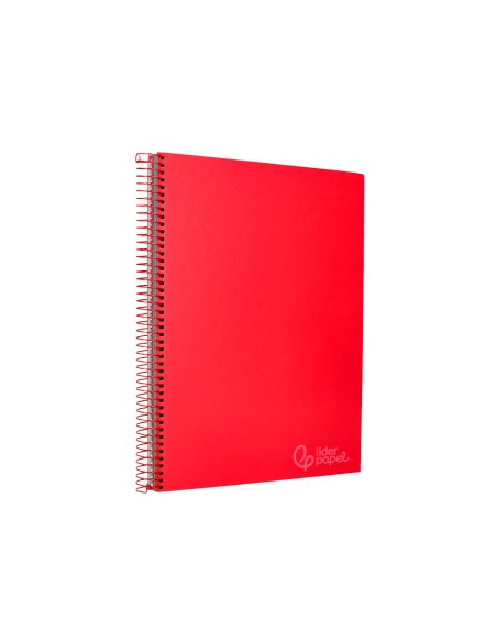 Cuaderno espiral liderpapel a4 micro jolly tapa forrada 140h 75gr cuadro 5mm 5 bandas 4 taladros color rojo